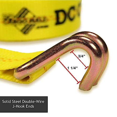 2 Tie-Down Ratchet Straps J-Hooks, 2 Heavy Duty 2" X 27' Tie-Down Ratcheting Cargo Truck Straps Wire Hook Ends, J-Hook Ratchet Strap Tie-Downs #TOP4