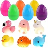 6 Stück Vorgefüllte Ostereier mit Leuchtendem Badewannenspielzeug Baby Badespielzeug Schwimmende Badetiere Wasseraktiviertes LED Licht für Ostereiersuche und als Osterkorb Füllung Geschenkset