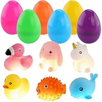 6 Stück Vorgefüllte Ostereier mit Leuchtendem Badewannenspielzeug Baby Badespielzeug Schwimmende Badetiere Wasseraktiviertes LED Licht für Ostereiersuche und als Osterkorb Füllung Geschenkset