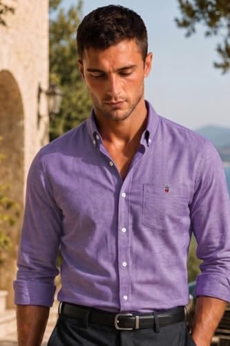 Image of Louis Philippe Men's Slim Fit Signature Oxford Easy Care, Natural Stretch Full Sleeve Solid Casual Shirt, Cotton