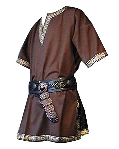 LaoZanA Chemise Médiévale pour Homme Manche Courte T Shirt Rétro sans Ceinture Marron XL Cover