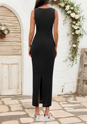 Image of BTFBM Formal Wedding Guest Dresses for Women Summer Fall 2025 Sleeveless Ruched Bodycon Mesh Elegant Maxi Cocktail Dress
