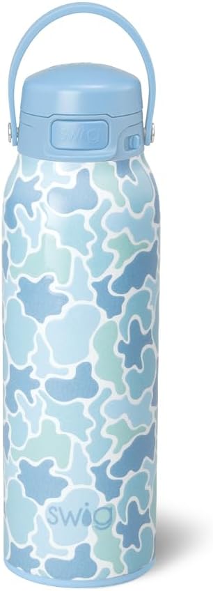 Swig Life 32oz EZ Fill Insulated Water Bottle, Leak Proof Reusable Water Bottle with Lid, Handle & Lock, Leak Proof Stainless Steel Bottles, 32 oz Tumbler (Camo)
