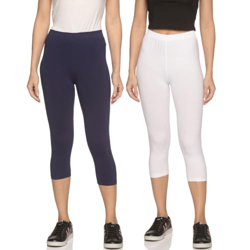 Image of OUTFLITS Women's Knee-Length Cotton Spandex Essential Capri Stretchy Leggings |Small - 2XL Adult |Yoga Leggings, Workout, Gym, Running 3 /4th Leggings for Women(OFLLC)