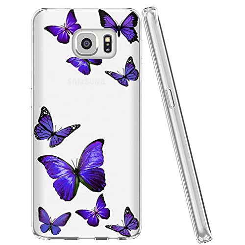 Vavies Case For Galaxy S7, Samsung S7 Case For Girls Women, Slim Shockproof Clear Pattern Soft Flexible Tpu Back Phone Protective Cover Cases For Samsung Galaxy S7 (Purple Butterfly) #TOP2