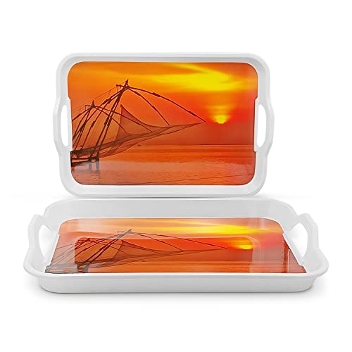 Image of SUPERWARE | Food Grade Melamine | Serving Tray Set - Handy Tray Chinese Fishing (2 nos.) | Serveware, Tableware, Stain Free, Glazed Finish