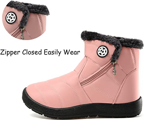Image of Eagsouni Snow Boots Womens Winter Ankle Boots Ladies Warm Fur Lined Booties Thickening Shoes Zip Flat Sneakers Outdoor Booties