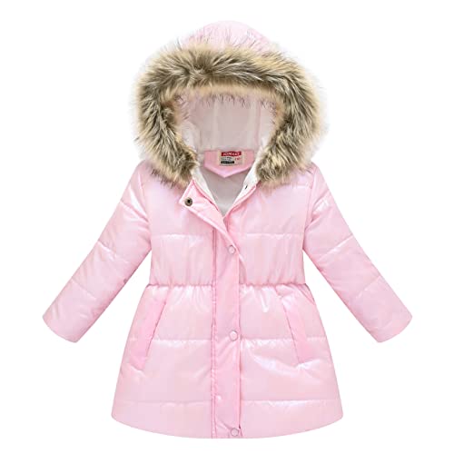 Kids Girls Winter Warm Fleece Thick Outerwear Faux Fur Hoodie Zip Up Jackets Waterproof Casual Coat