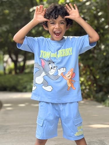 Image of Nap Chief Kids Cotton Official Tom & Jerry Co ord Set for Boys & Girls, T Shirt and Shorts for Casual Wear