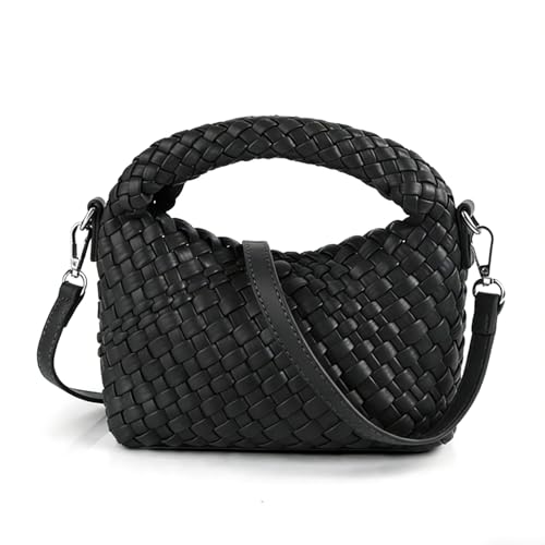 Image of Woven Crossbody Bag Small Tote Cute Purse for Women,Top Handle Handbag Pu Leather Shoulderbag with Detachable Strap
