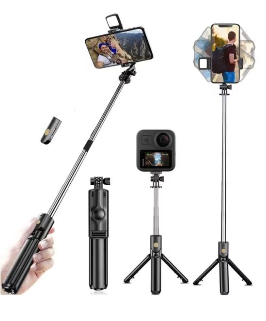 Palo para selfie trípode con luz LED, mando a distancia Bluetooth, extensible, compatible con iPhone y Smartphone, para TikTok y Streaming