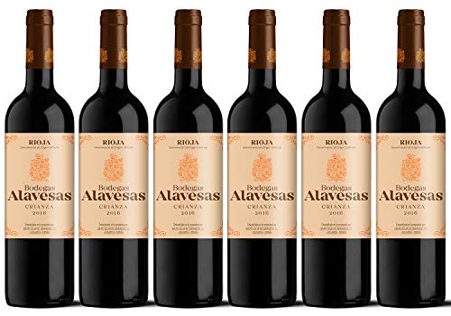 Vino tinto Bodegas Alavesas Crianza 2016, uva 100% tempranillo de la D.O.CA. Rioja Alavesa. Crianza en barrica de roble. Lote de 6 botellas x 75cl
