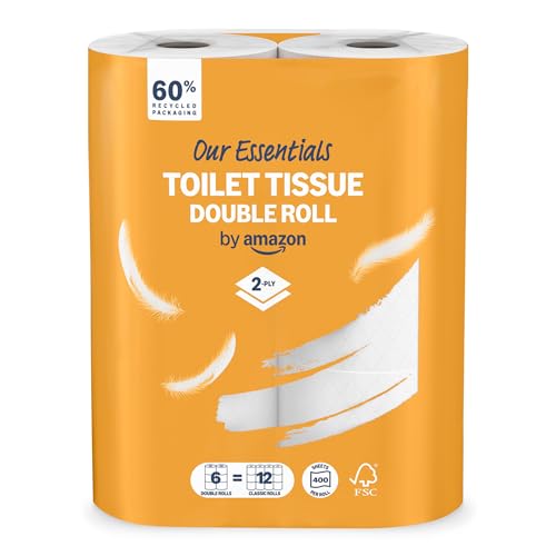 Our Essentials by Amazon Toilet Tissue Double Roll 2-ply 6 Rolls (1 Pack of 6) 400 Sheets per Roll