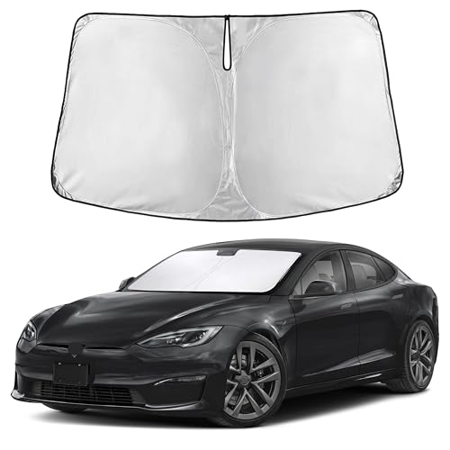 Image of Autovir Windshield Sun Shade Fit for 2012-2024 2025 2026 Tesla Model S Sunshade, Front Car Window Shades Sun Visor, Blocks UV Rays & Heat, Car Accessories