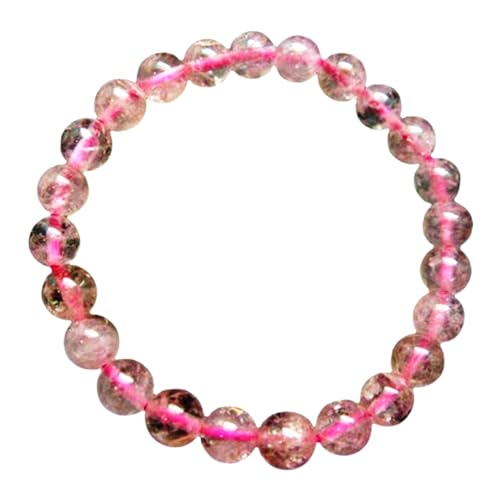 OPAL_WORLD Pulsera elástica de cuarzo de morganita natural de 8 mm, forma redonda, corte suave, para hombres y mujeres. |OP_STRETCH_05860, 7.5 INCH (19.05 CM), Gema, Cuarzo Morganita