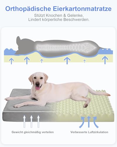 KSIIA Orthopädisches Hundebett Grosse Hunde, Hundekissen 104x68x8cm, Hundematte Waschbar, Hundematratze Abnehmbar, Grau
