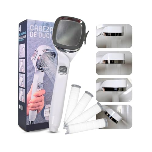 Alcachofa de ducha alta presión Blanco | Cabezal de ducha con filtro antical con 4 modos y ahorro de agua | Incluye 4 filtros y un cabezal de ducha Blanco.