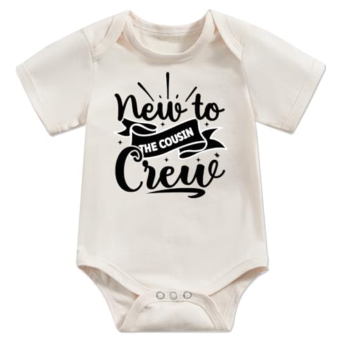 pleastee Infant Reveal Romper New to the Cousin Crew Baby Bodysuit Newborn Boho Clothes Pregnancy Announcement Gender Neutral Beige 0-3 Months