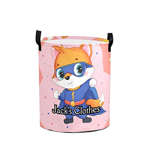 Fox Personalized Freestanding Laundry Hamper, Custom Waterproof Collapsible Drawstring Basket Storage Bins with Handle for Clothes