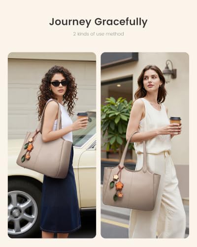 LOVEVOOK Leather Tote Bag for Women, Work Shoulder Bag with 40oz Cup Holder — view 2