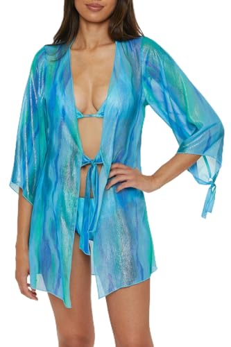 BECCA Women's Solar Energy Sheer Woven Tunic, Tie Front, Casual, Beach Cover Ups