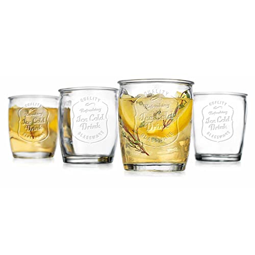 Glaver's Glass Tumblers Premium Drinking Glasses set Of 4 Genuine Artisan-Made Vintage Italian Style-Elegant 13 Oz Clear Tumbler Glassware Set For Cold, Refreshing Drinks, Beverages, Cocktails