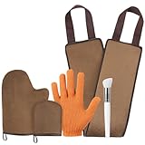 Luxspire Selbstbräuner Handschuh Set mit Pinsel, 5 in 1 Bräunungslotion Rücken Applikator Selbstbräuner Körper Handschuh Bräunungsmousse Exfoliatorhandschuhe für Tanning Mitt Oil Selbstbräuner, Braun
