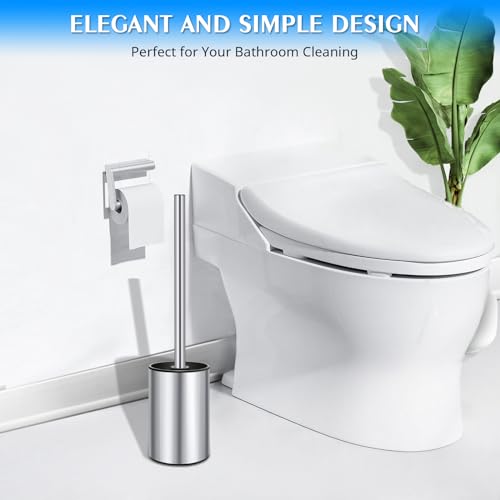 Image of QL Toilet Brush and Holder,Stainless Steel Toilet Brush,Quick Drying Bathroom Toilet Bowl Scrubber Brush for Home and Commercial Use (Silver)