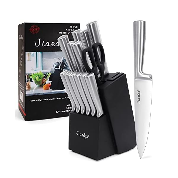 Knife Sets for Kitchen with Block, Jiaedge 15 Pieces German High Carbon