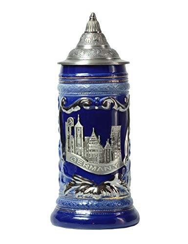 Amoy-Art Chope à Bière Chope de Biere Choppe Bière avec Couvercle Boire Tankard Faits Main Cadeau Souvenirs Beer Stein Allemande Château Gravé Boite Cadeau Sécurité de Nourriture 0.6 Litre