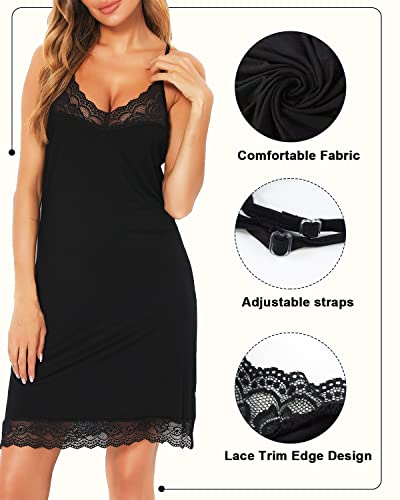 Rayson-Chemise-de-Nuit-Femme-Longue-Modal-Col-V-sans-Manche-Dentelle-Vetements-de-Nuit-Femme-Bretelles-Reglables-Nuisette-Femme