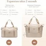 VININE Expandable Duffle Bag for Women, 28L to 40L Large Capacity Carry On Travel Bag, Waterproof Weekender Overnight Gym Bag for Beach Camping Business Trip, Fits Under Airline Seat Beige