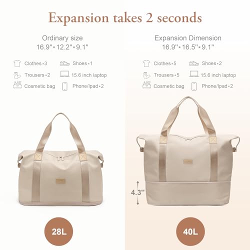 VNINE Travel Duffel Bags for Women Men Expandable Duffel Bag Tote Sport Bag Hospital Weekender Bag for Women Delivery Bags for Airplanes Beige2
