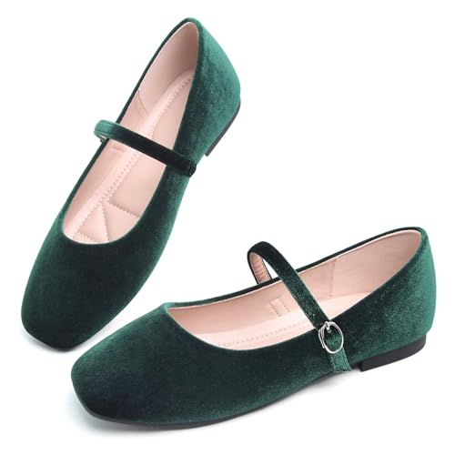 Image of TN TANGNEST Leather Flats for Women Retro Mary Jane Flats | Comfortable Square Toe Slip On Flats with Buckle Strap, Soft Work Flats Office Shoes