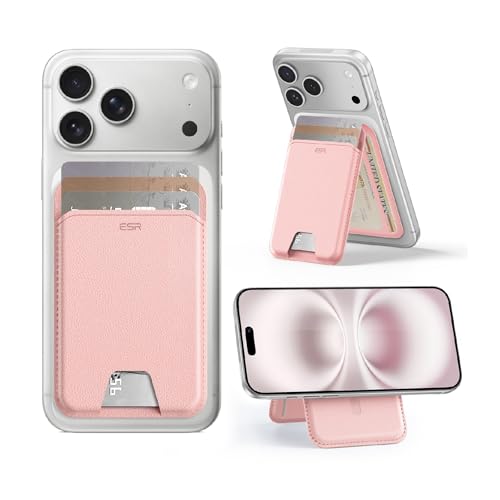 Image of ESR Upgraded Aura for MagSafe Wallet, 5 Card Holder with Adjustable Stand, Magnetic Wallet for iPhone 17e /17 /16 /15 /14 /13 /12 Series, Not for iPhone 13 /12 Mini, Vegan Leather, Pink