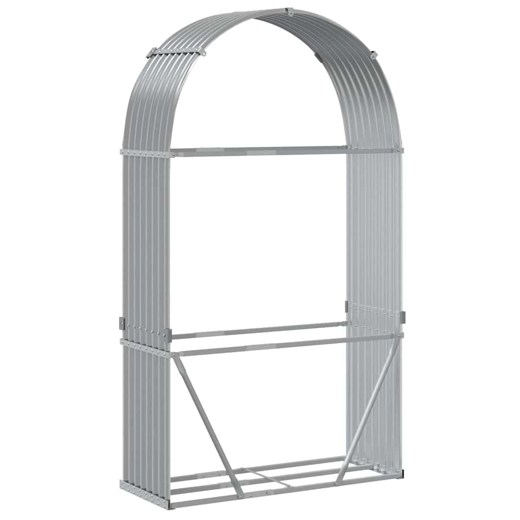 Fengshui Verzinkter Stahl Kaminholzunterstand 120x45x210 cm | Für Brennholz, Belüftung, 2 Wandhaken, Stahlblech, hellgrau