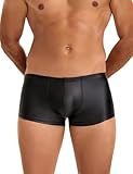 ohmydear Men's Boxer Briefs Glossy Shorts Faux Leather Sexy Underwear for Man Elastic Low Rise Boxer Underpants Black M