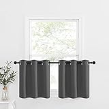 NICETOWN Kitchen Blackout Window Treatment - Thermal Insulated Valance Home Decor Blackout Grommet Tier Curtains Drapes for Small Window (42W by 24L 1.2 inches Header, Grey, 1 Pair)