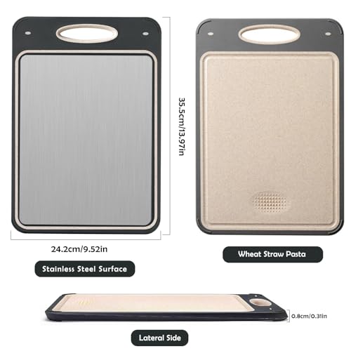 Tagliere professionale da cucina, double-face, in acciaio inox, in titanio, lavabile in lavastoviglie - immagine 3