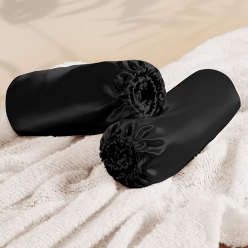 Image of Entisn 28x52 Satin Fitted Crib Sheet 2 Pack, Black | 8-Inch Deep Pocket Snug Fit, Silky Satin Protects Hair And Skin, No-Slip Reinforced Edges, Machine Washable Fade-Resistant