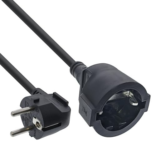 InLine Verl&auml;ngerungskabel, Stromkabel, 1,5m, Schutzkontakt Stecker gewinkelt/Buchse, H05VV-F, Innenbereich, erh&ouml;hter Ber&uuml;hrungsschutz, schwarz, 16401Y