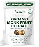 Organic Monk Fruit Extract Powder, 125g (4.41oz), No Fillers Pure USDA Organic Monk Fruit Extract Sweetener with No Aftertaste, Zero Calorie & Zero Carbs, Keto & Paleo Friendly 320-403 Servings
