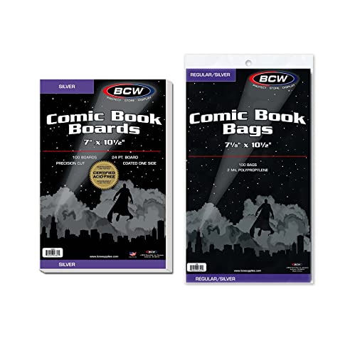 Image of BCW Silver Age Comic Book Bags and Boards | 100 Total Packs | Acid-Free Comic Book Storage | Clear Bags | Comic Book Sleeves and Boards for Silver Age Comics