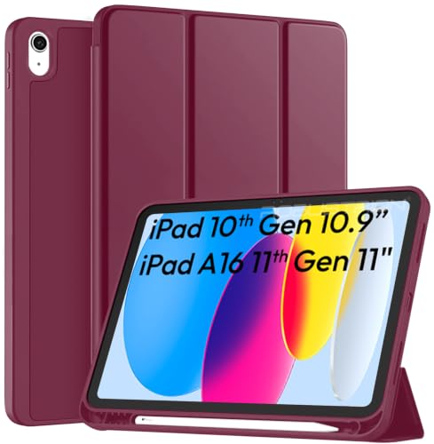 Image of Robustrion Case for iPad 11th Gen (A16) / 10th Generation Cover Case (2025 /2022), Smart Flexible Trifold Flip Stand Cover [Pencil Holder] for iPad 10th Gen / 11th Generation [Auto Sleep Wake] - Maroon