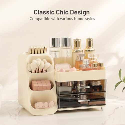 Aveniee Makeup Organizer with Drawers, Large Bathroom Countertop Storage for Vanity, Cosmetic & Skincare Display Case for Brushes, Perfumes, Lipsticks (Cream White) - Image 5