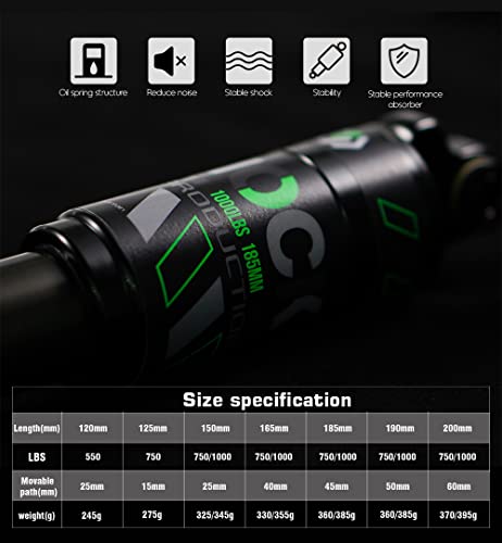 Chooee Mountain Bike Rear Shock absorber Rear Oil MTB Damper 120mm/125mm/150mm/165mm/185mm/190mm/200mm Bicycle Rear Damper 190mmx1000lbs - Image 3