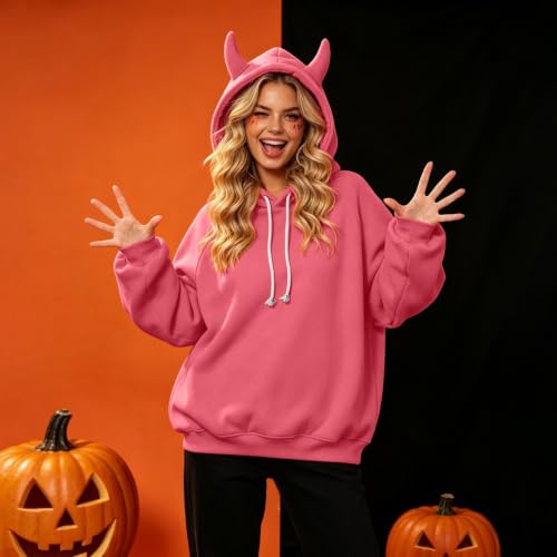 Fall Hoodies for Women Fleece Devil Horn Harajuku Pullover Sweatshirt - image 2