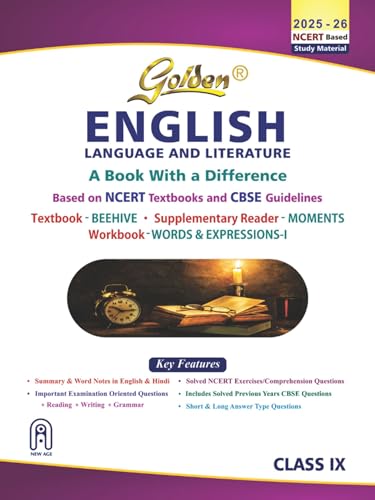 Golden English Language and Literature Study Material Based on NEW NCERT Beehive and Moments for Class-9 | For CBSE 2026 Board Exams | Solved NCERT Exercises | Previous Board Paper Solved