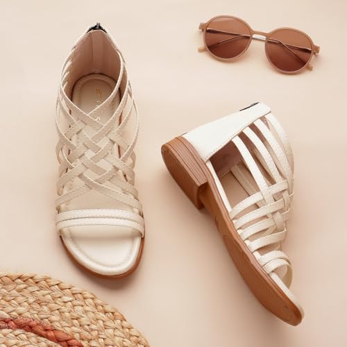 Image of TRASE Gladiator Sandals With Zip Closure Flats For Woman And Girls - Women Sandals - Stylish And Trendy Strappy Design Flat Footwear For College, Office And Beach Wear
