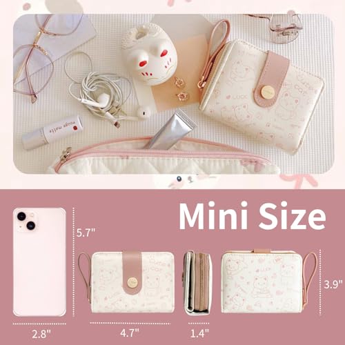 Girls Wallet Cat Cute Kawaii Small Wallets For Teen Girl With Zipper Around Coin Purse Card Holder For Women (Pink)4